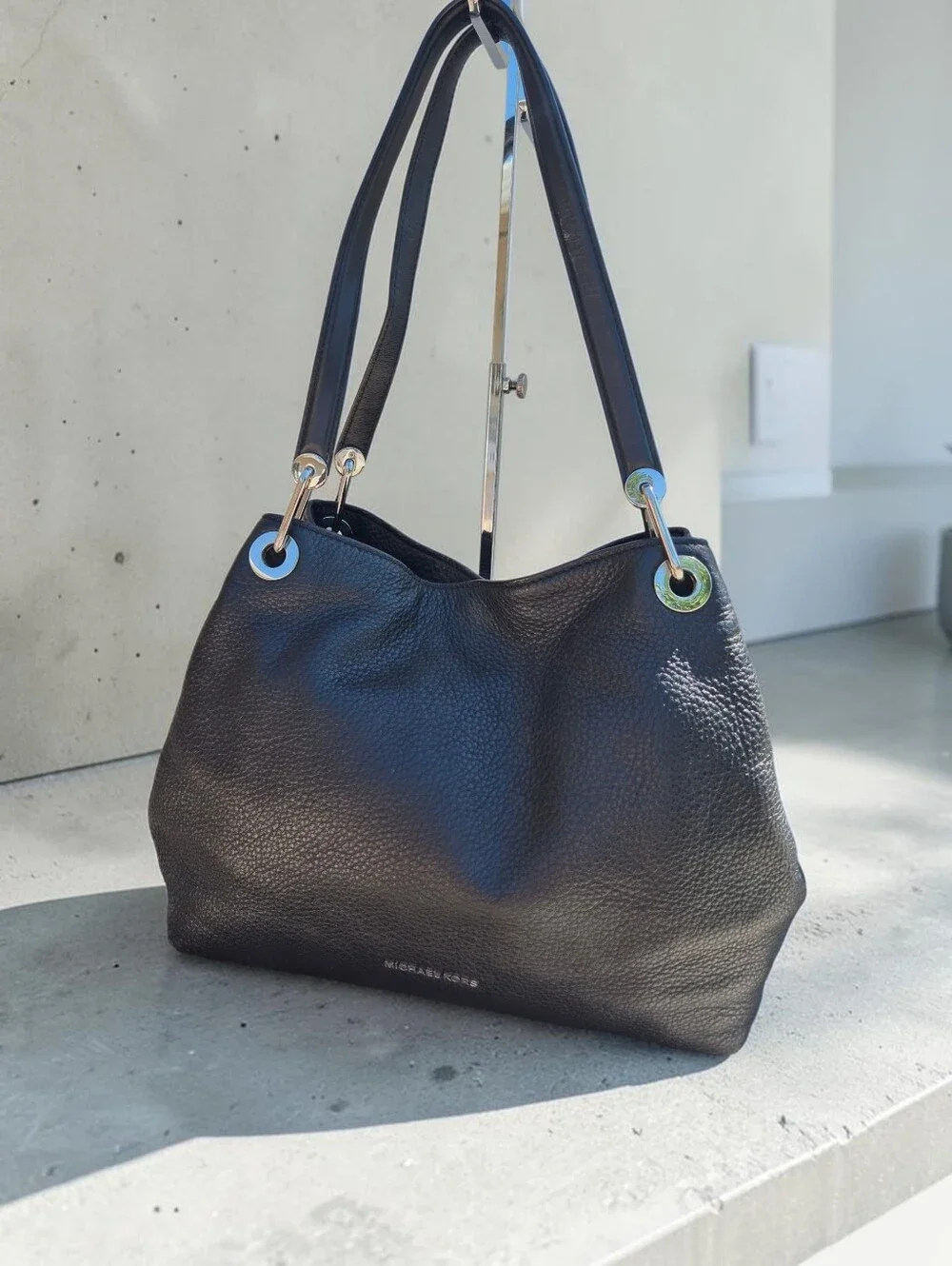 Michael Kors Black Pebbled Leather Raven Shoulder Bag